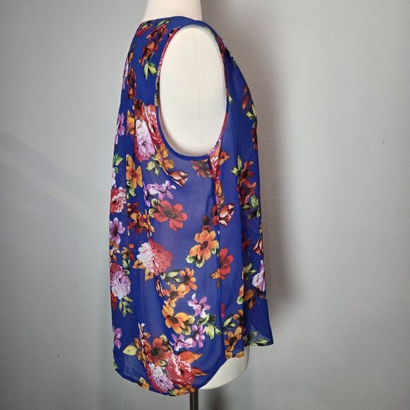 Daniel Rainn Sleeveless Floral Top Womens Large Polyester Sheer NO LINING - Picture 2 of 5